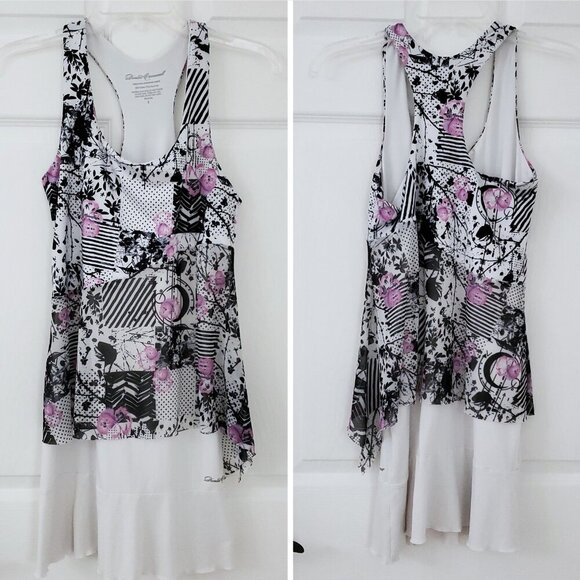 Denise Cronwall Racer Back Print Collage Layer Look Tennis Dress - Picture 2 of 15